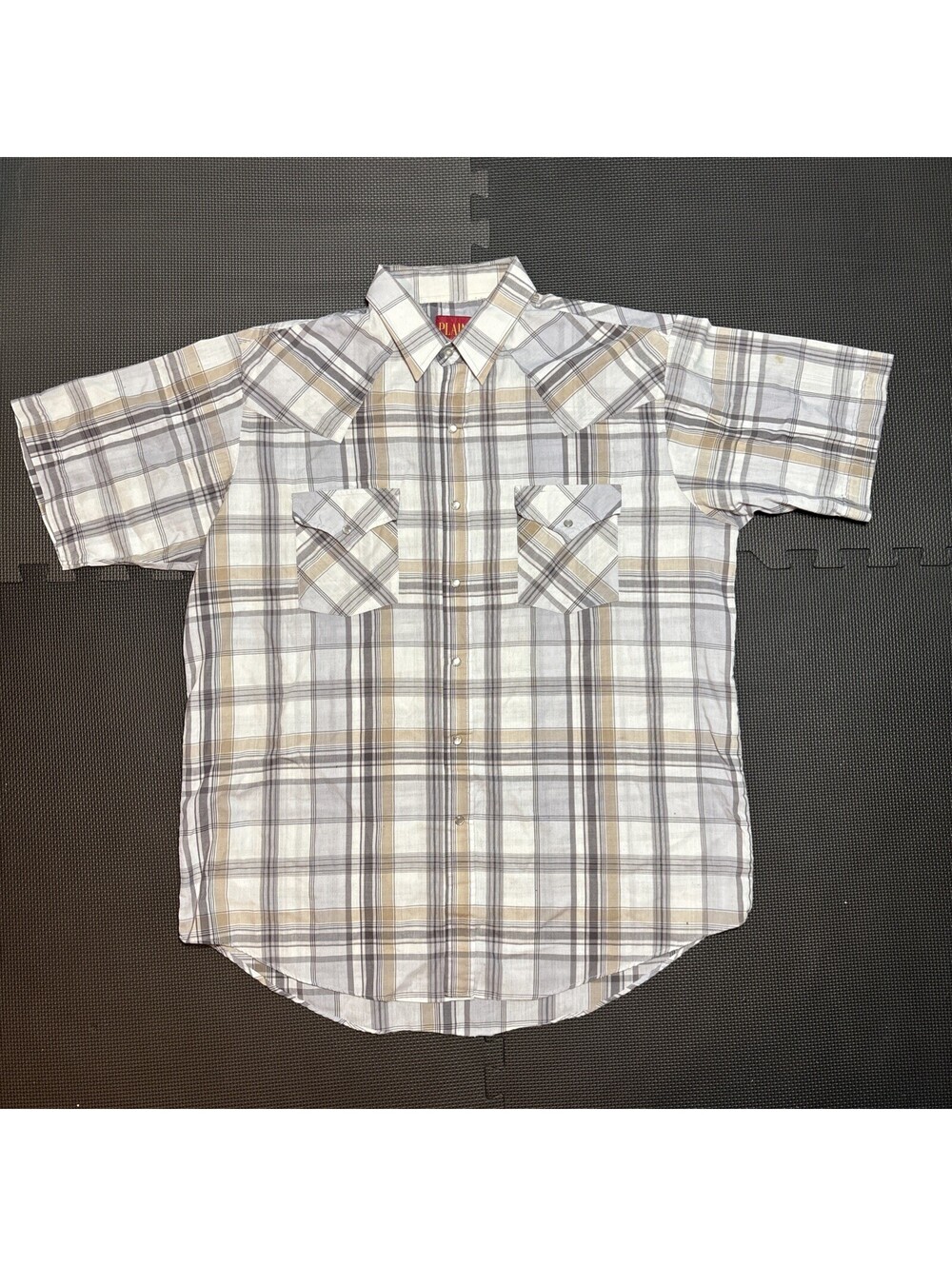 Plains Western Wear Mens Button Down Shirt Large Pearl Snap Striped Vintage